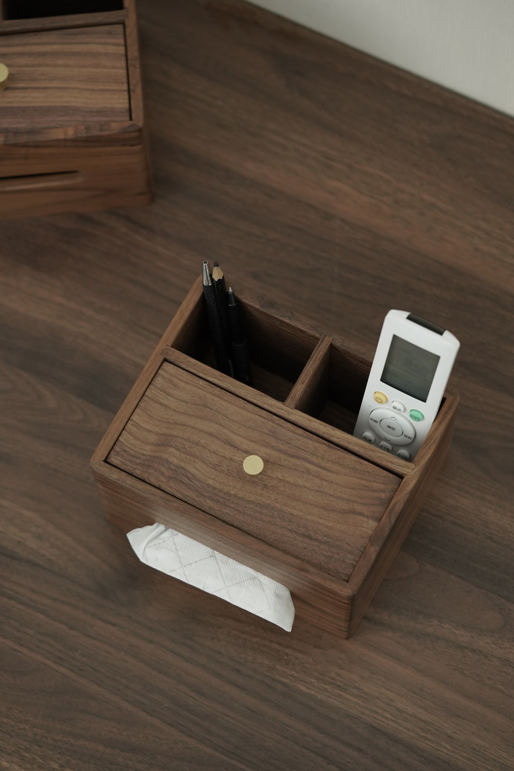 Wooden Tissue Box and Storage Compartments, Multifunctional Desk Organizer