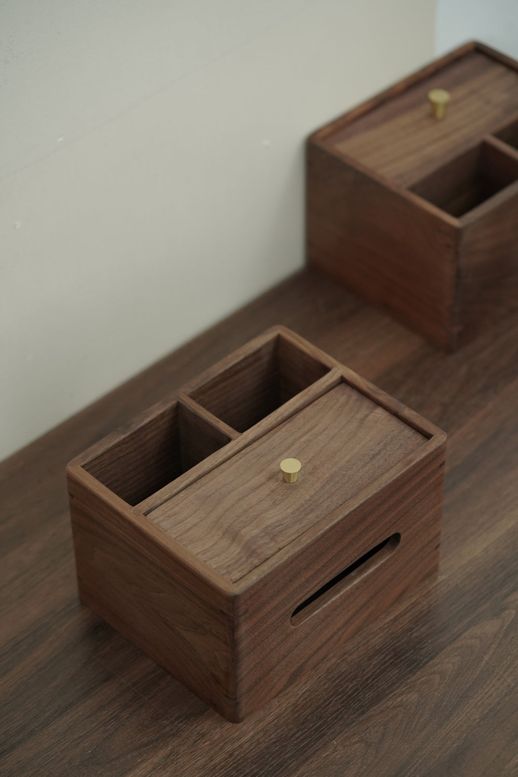 Wooden Tissue Box and Storage Compartments, Multifunctional Desk Organizer