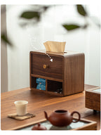 Wooden Tissue Box and Storage Compartments, Multifunctional Desk Organizer