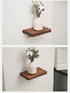 Modern Wooden Floating Shelf with Brass Bracket, Wall - Mounted Display Shelf