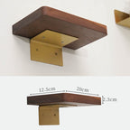Modern Wooden Floating Shelf with Brass Bracket, Wall - Mounted Display Shelf