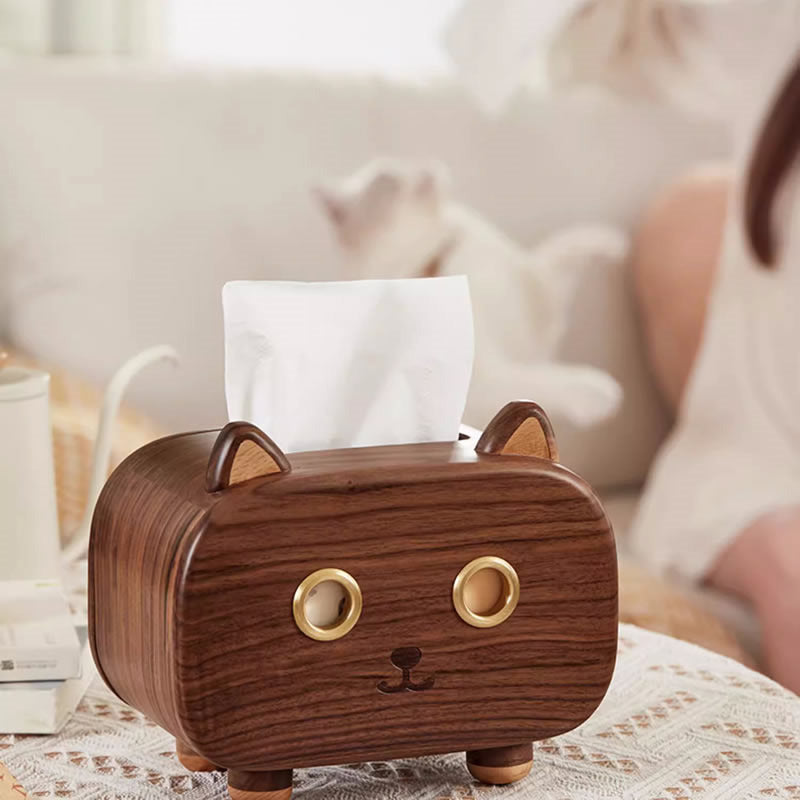 Charming Black Walnut Cat Facial Tissue Box Holder -  for Home,Office Organizer