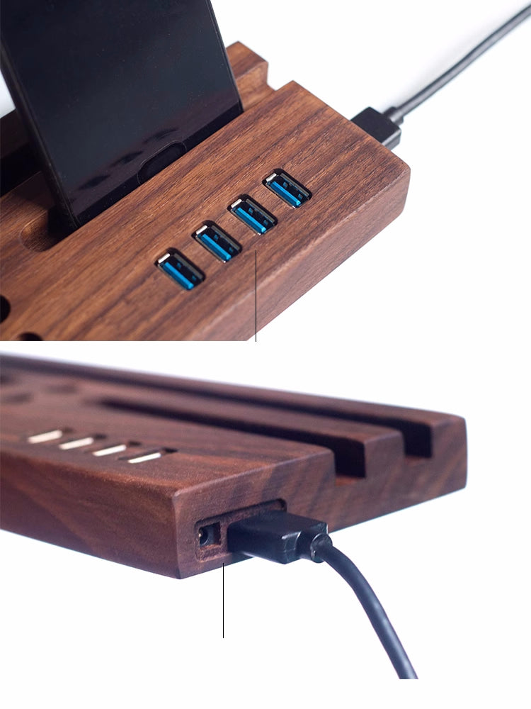 Wooden Desk Organizer with USB Hub & Phone Stand, Multi - Functional Desktop Storage Station