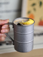 Metal and Wood Coffee Mug with Lid, Industrial - Style Drinkware