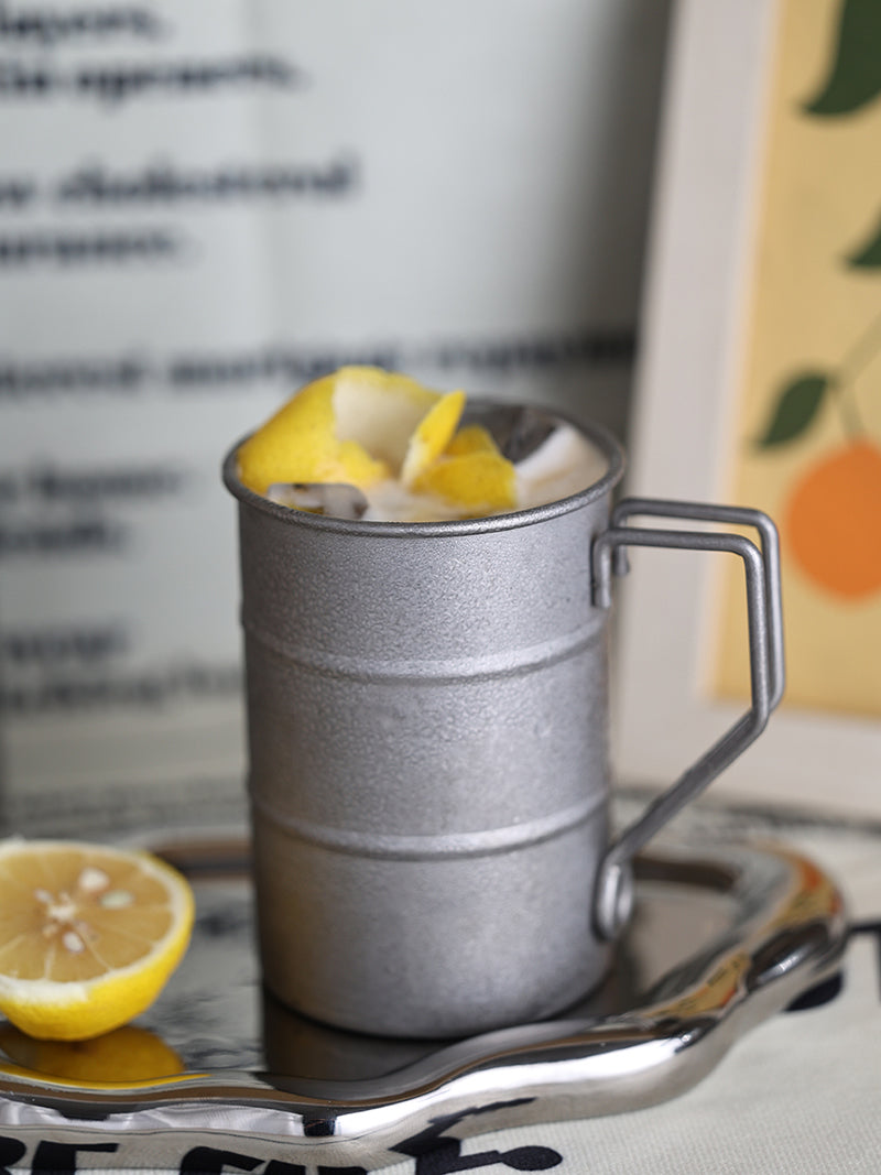 Metal and Wood Coffee Mug with Lid, Industrial - Style Drinkware