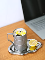 Metal and Wood Coffee Mug with Lid, Industrial - Style Drinkware