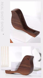Wooden Bird - Shaped Business Card Holder, Decorative Desk Accessory