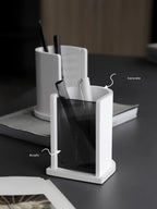 Minimalist Concrete White Pen Holder, Modern Desk Organizer for Pens & Pencils