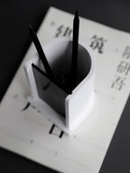 Minimalist Concrete White Pen Holder, Modern Desk Organizer for Pens & Pencils