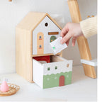 Cute Wooden House - Shaped Tissue Box with Drawer, Multifunctional Desk Organizer