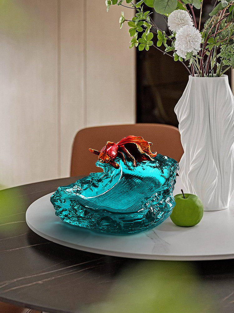 Goldfish Glass Ashtray, Turquoise Decorative Cigarette Ashtray