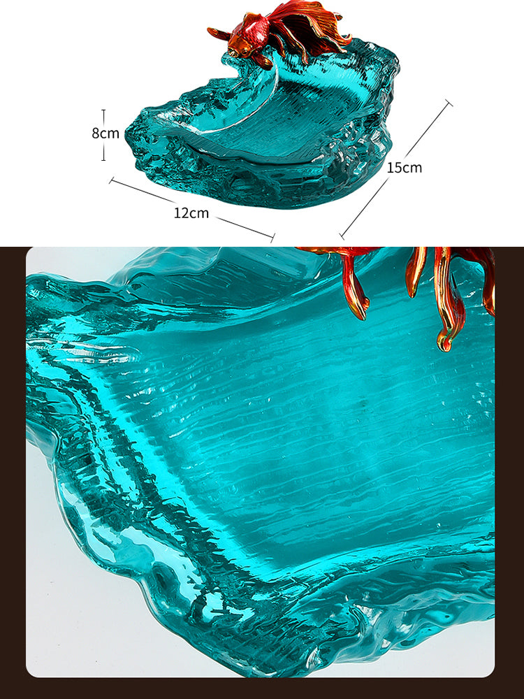 Goldfish Glass Ashtray, Turquoise Decorative Cigarette Ashtray