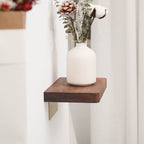 Modern Wooden Floating Shelf with Brass Bracket, Wall - Mounted Display Shelf