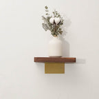Modern Wooden Floating Shelf with Brass Bracket, Wall - Mounted Display Shelf