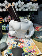 Muscular Dog & Human - Shaped Ceramic Mugs/Pen Holders, Novelty Desk Organizers