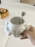 Muscular Dog & Human - Shaped Ceramic Mugs/Pen Holders, Novelty Desk Organizers