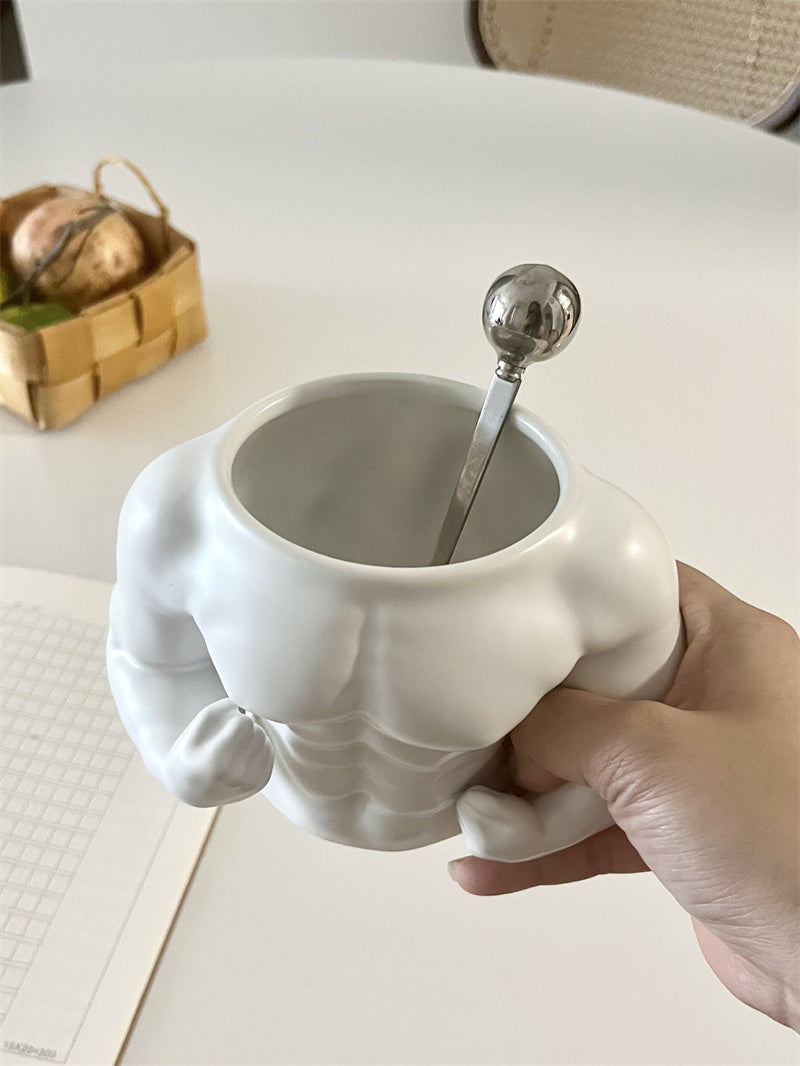 Muscular Dog & Human - Shaped Ceramic Mugs/Pen Holders, Novelty Desk Organizers
