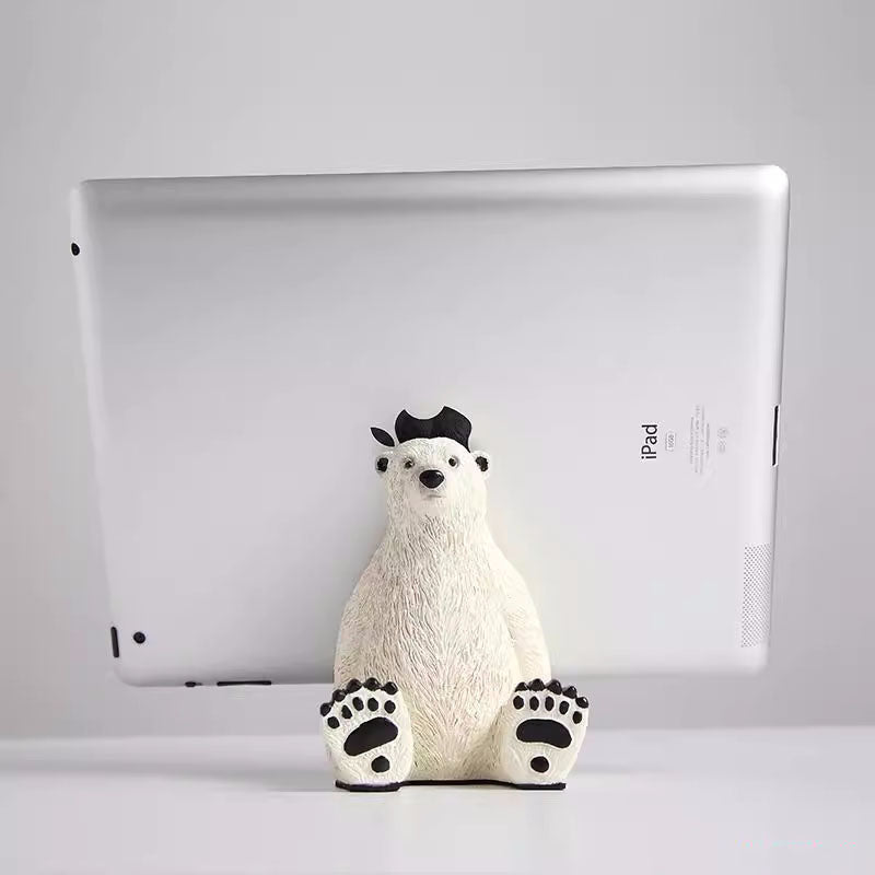 Cute Resin Polar Bear Phone & iPad Stand, Animal - Shaped Tablet and Cell Phone Holder