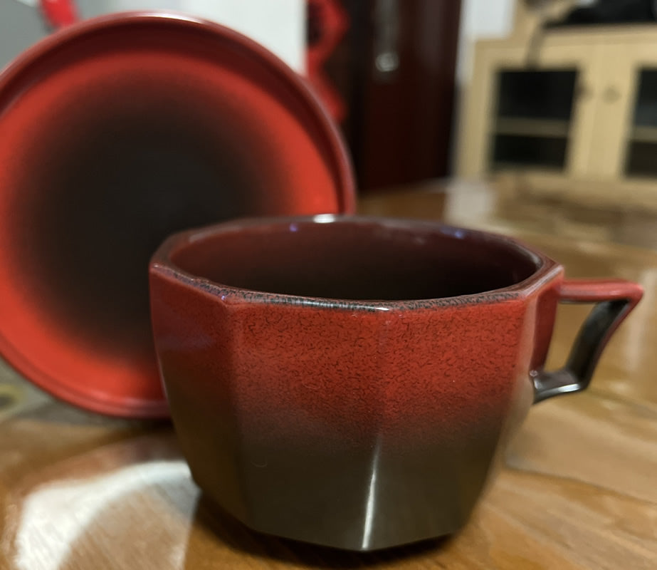 Artisan Ceramic Cup and Saucer Set, Geometric - Shaped Tea/Coffee Cups with Saucers