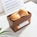 Solid Walnut & Beech Wood ‌Sleeping Cat Tissue Box - Fun Home and Office Decoration