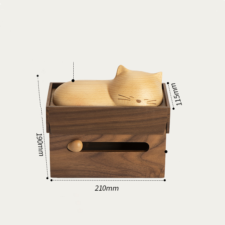 Solid Walnut & Beech Wood ‌Sleeping Cat Tissue Box - Fun Home and Office Decoration