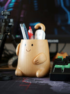 Cute Wooden Monster Desk Organizer, Multi - Function Pen Holder with Clip Storage