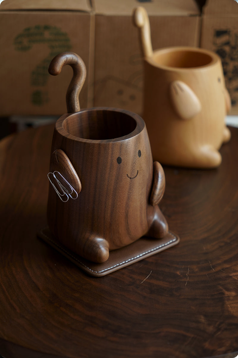 Cute Wooden Monster Desk Organizer, Multi - Function Pen Holder with Clip Storage