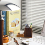 Wooden Desk Organizer - Pen Holder with Small Storage Tray, Natural Walnut & Beech Wood