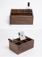Wooden Desk Organizer with Compartments, Walnut Wood Office Storage Box for Desk Essentials