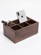 Wooden Desk Organizer with Compartments, Walnut Wood Office Storage Box for Desk Essentials