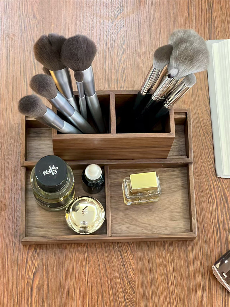 Wooden Desk Organizer with Multi - Compartments - For Makeup, Pens, and Office Supplies