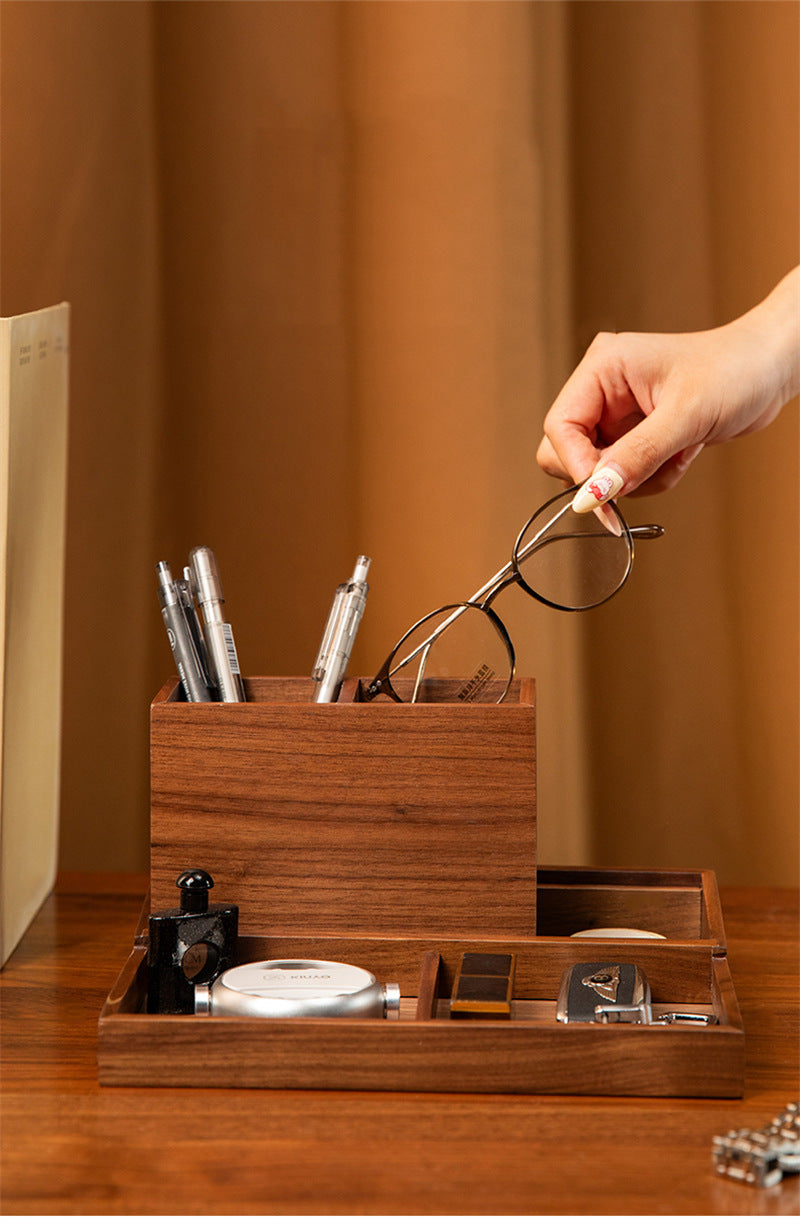 Wooden Desk Organizer with Multi - Compartments - For Makeup, Pens, and Office Supplies