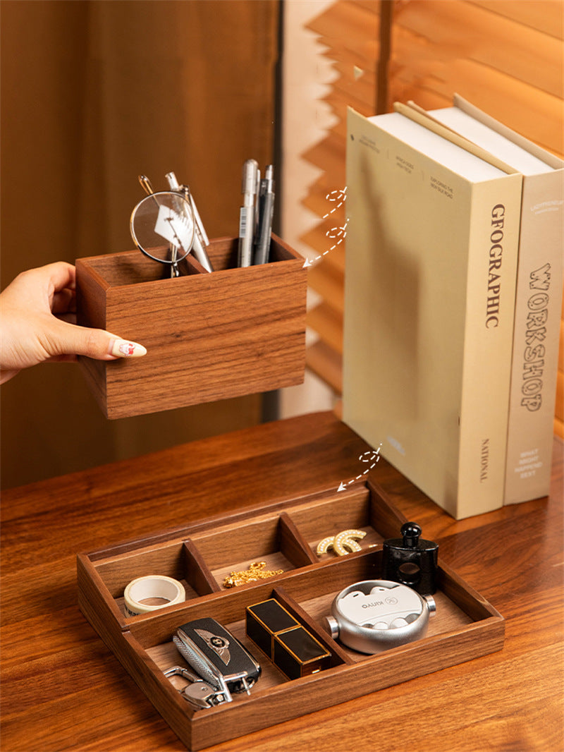 Wooden Desk Organizer with Multi - Compartments - For Makeup, Pens, and Office Supplies