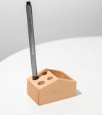 Wooden Desk Organizer with Pen Holders and Storage Compartment