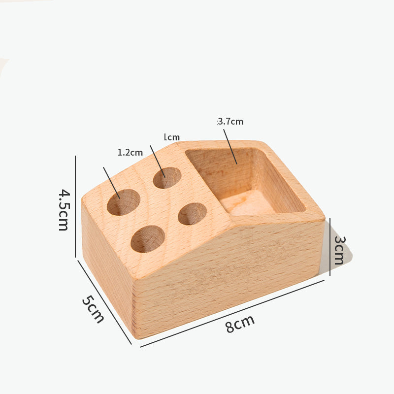 Wooden Desk Organizer with Pen Holders and Storage Compartment