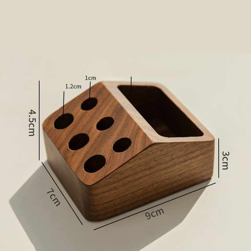 Wooden Desk Organizer with Pen Holders and Storage Compartment