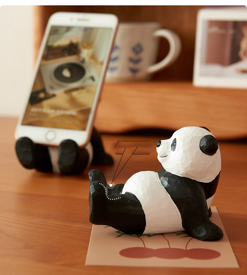 Handmade Wooden Panda Phone Stand, Cute Animal - Shaped Cell Phone Holder