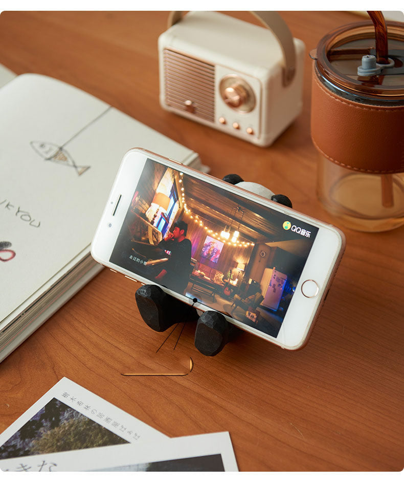 Handmade Wooden Panda Phone Stand, Cute Animal - Shaped Cell Phone Holder