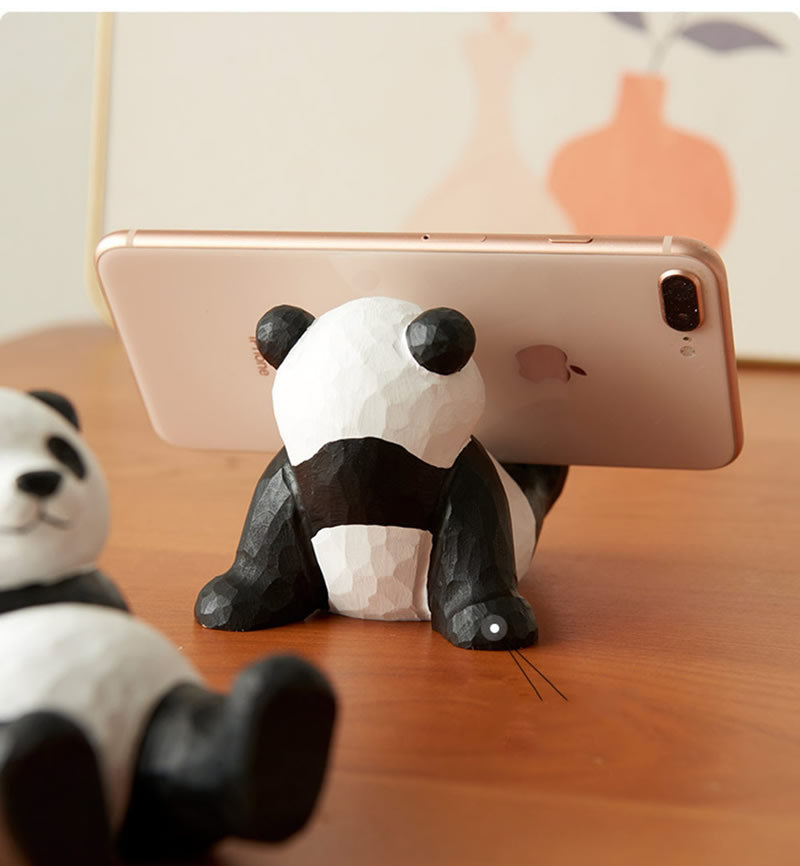 Handmade Wooden Panda Phone Stand, Cute Animal - Shaped Cell Phone Holder