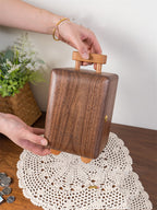 Wooden Piggy Bank with Lock and Handle, Portable Cash & Coin Storage Box