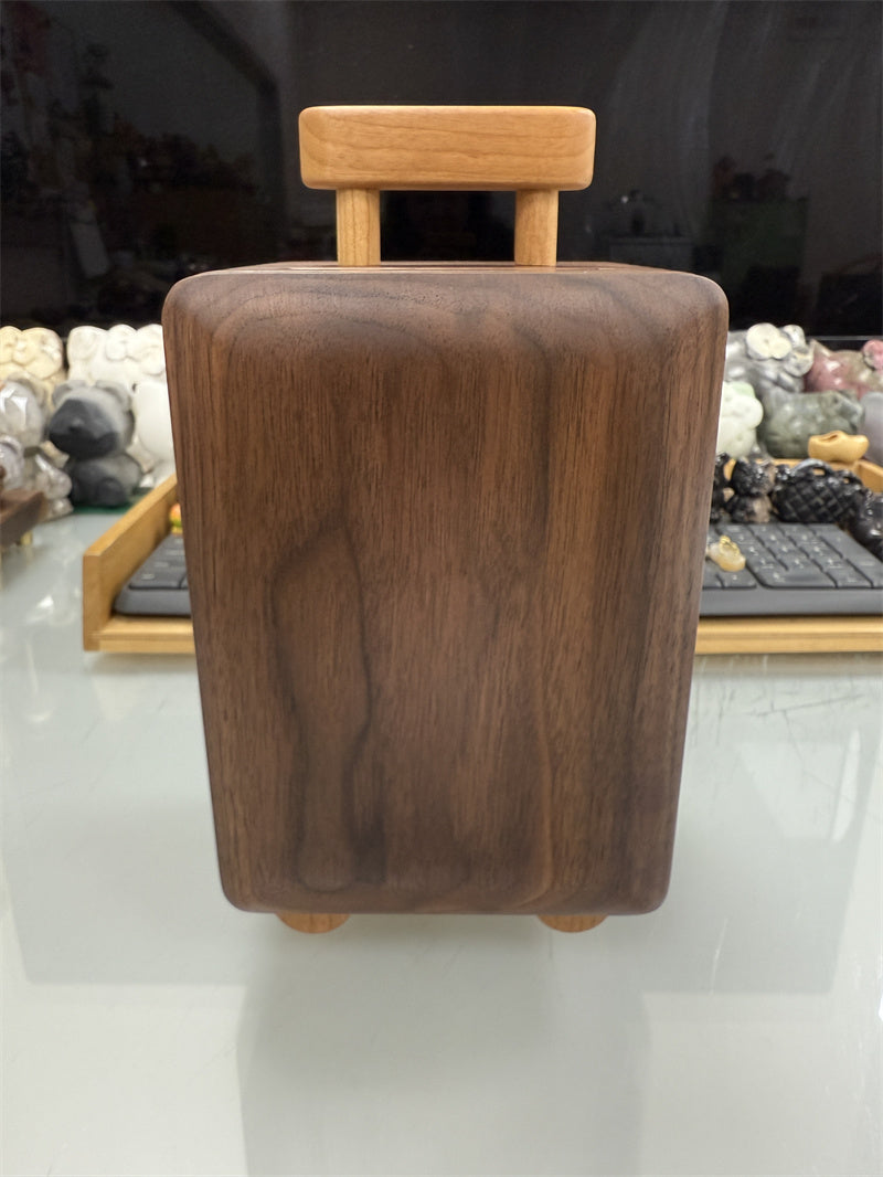 Wooden Piggy Bank with Lock and Handle, Portable Cash & Coin Storage Box