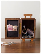 Wooden Piggy Bank with Lock and Handle, Portable Cash & Coin Storage Box