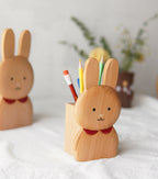Cute Wooden Bunny Pen Holder & Storage Box, 2 - in - 1 Desk Organizer