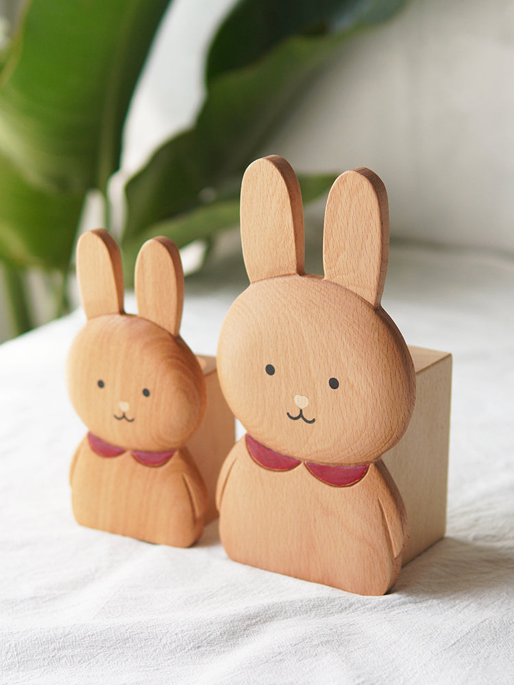 Cute Wooden Bunny Pen Holder & Storage Box, 2 - in - 1 Desk Organizer